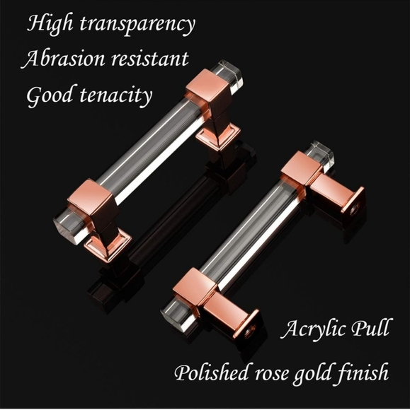NIZADO 3-3/4 Inch 5 Pack Polished Rose Gold Clear Acrylic Square Cabinet Pulls - Picture 8 of 11